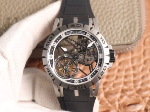 Roger Dubuis Excalibur Spidr RDDBEX0479 JB Factory Tourbillon Skeleton Dial Black Strap Replica Watch