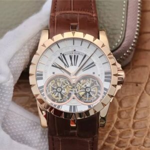 Roger Dubuis Excalibur RDDBEX0249 JB Factory Tourbillon Gold Case White Dial Replica Watch