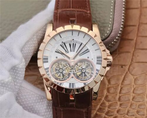 Roger Dubuis Excalibur RDDBEX0249 JB Factory Tourbillon Gold Case White Dial Replica Watch