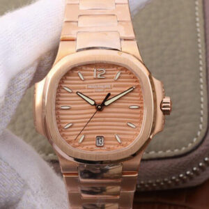 Patek Philippe Nautilus Ladies 7118-1R-010 PF Factory Honey Gold Dial Replica Watch