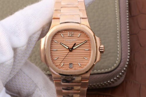 Patek Philippe Nautilus Ladies 7118-1R-010 PF Factory Honey Gold Dial Replica Watch