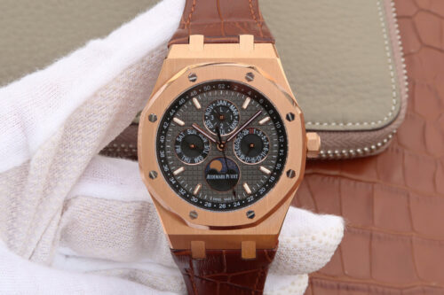 Audemars Piguet Royal Oak Perpetual Calendar 26574 JF Factory Rose Gold Grey Dial Replica Watch