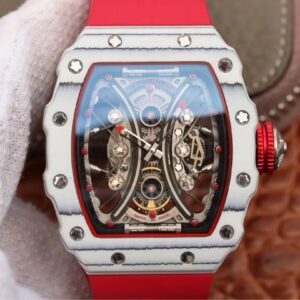Richard Mille RM53-01 KV Factory White TPT Carbon Fiber Red Strap Replica Watch