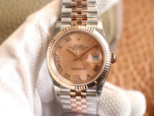 Rolex Datejust M126231-0027 EW Factory Diamonds Rose Gold Dial Replica Watch