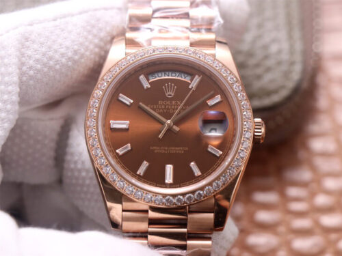 Rolex Day-Date M228345RBR-0006 EW Factory Diamond Chocolate Color Dial Replica Watch