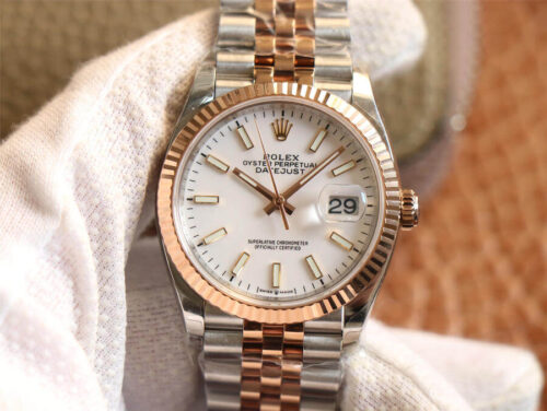 Rolex Datejust M126231-0017 EW Factory Rose Gold White Dial Replica Watch