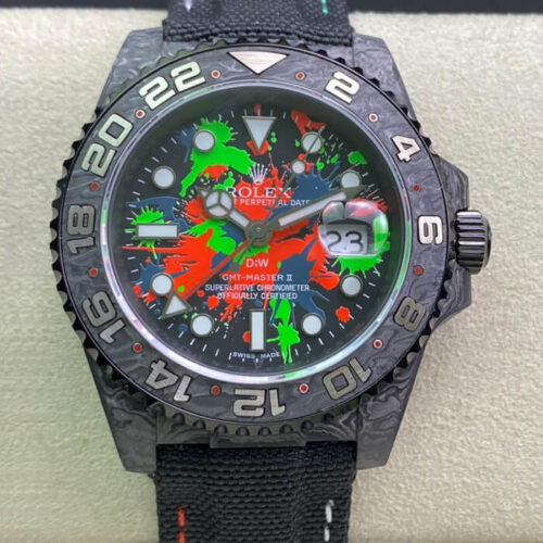 Rolex GMT-MASTER II Diw Carbon Fiber Color Dial Black Fabric Strap Replica Watch