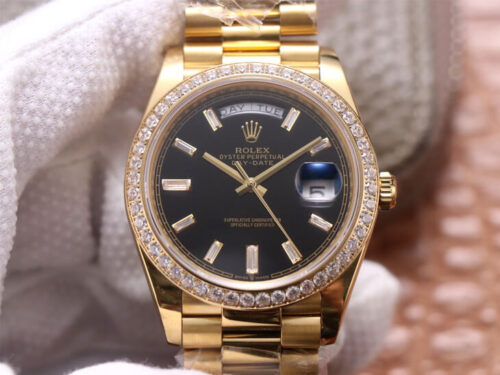 Rolex Day-Date M228348RBR-0001 EW Factory Yellow Gold Black Dial Replica Watch