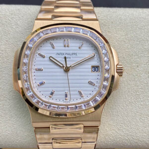 Patek Philippe Nautilus PPF Factory Rose Gold White Dial Replica Watch