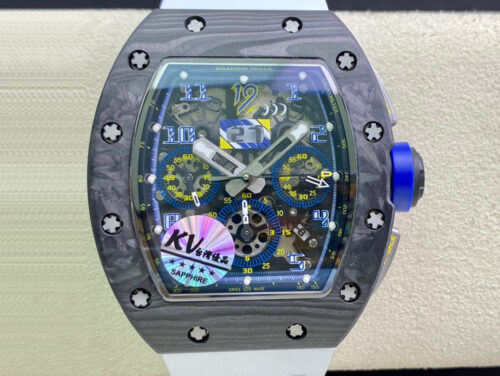 Richard Mille RM011 KV Factory Carbon Fiber White Rubber Strap Replica Watch