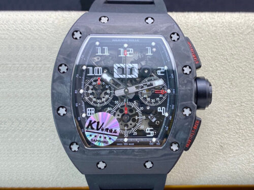 Richard Mille RM011 KV Factory Carbon Fiber Black Rubber Strap Replica Watch