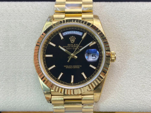 Rolex Day Date 40MM EW Factory Yellow Gold Black Dial Replica Watch