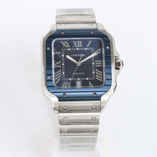 Santos De Cartier GF Factory Stainless Steel Blue Dial Replica Watch