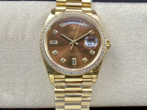 Rolex Day Date M128348RBR-0005 EW Factory Brown Dial Replica Watch