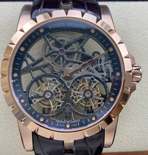 Roger Dubuis Excalibur RDDBEX0395 YS Factory Rose Gold Double Tourbillon Dial Replica Watch