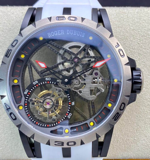 Roger Dubuis Excalibur RDDBEX0549 BBR Factory Tourbillon White Strap Replica Watch