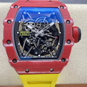 Richard Mille RM35-02 T+ Factory Carbon Fiber Case Yellow Rubber Strap Replica Watch
