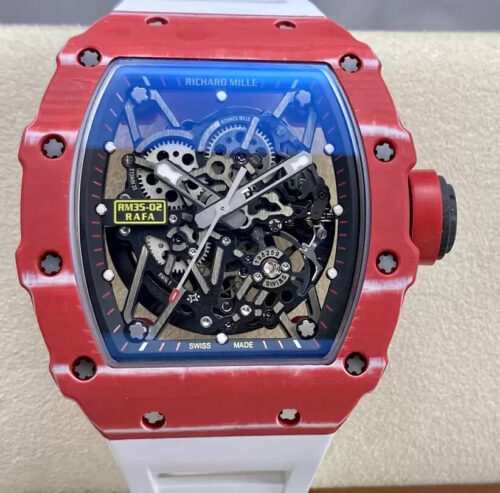 Richard Mille RM35-02 T+ Factory Carbon Fiber Case White Rubber Strap Replica Watch