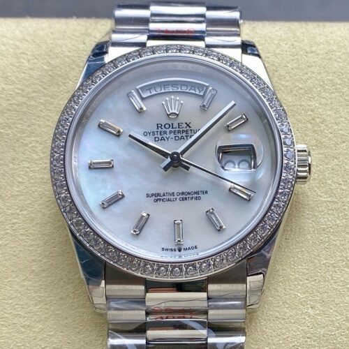 Rolex Day-Date model M228349RBR-0046 8+ Factory White Dial Replica Watch - Best Quality Replica Watches UK Swiss Watch Brands 1:1 Replica Fake Watch
